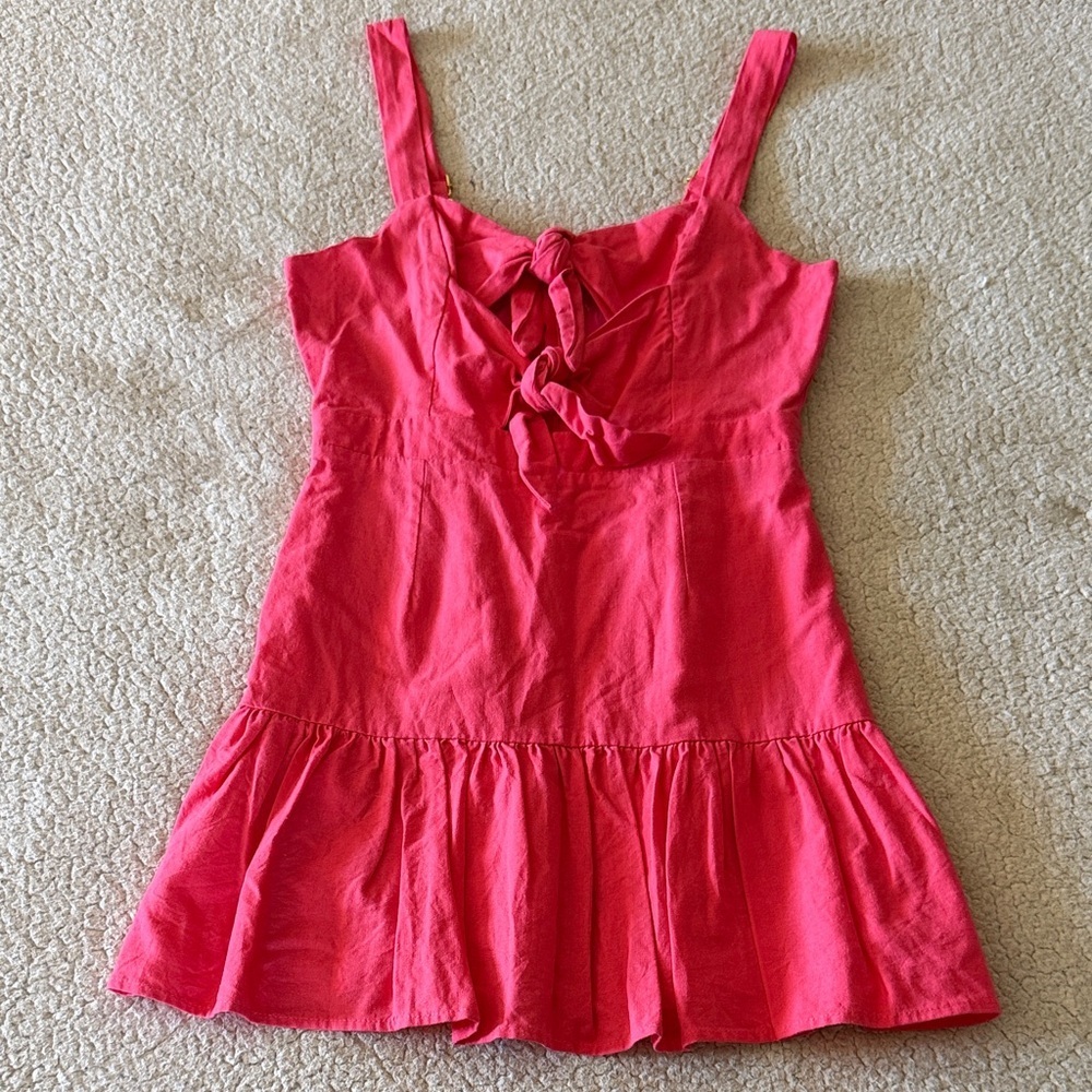 Vestique Fuchsia Linen Blend Mini Dress with Ruffle Detail Medium